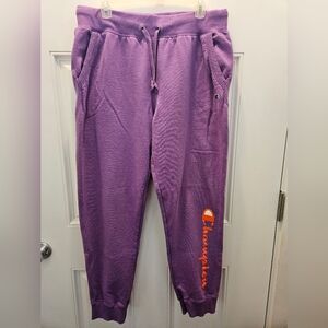 Champion Women's Purple Joggers with Bold Orange Logo XL